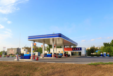 Petrol gas station station at day time and mini-mart